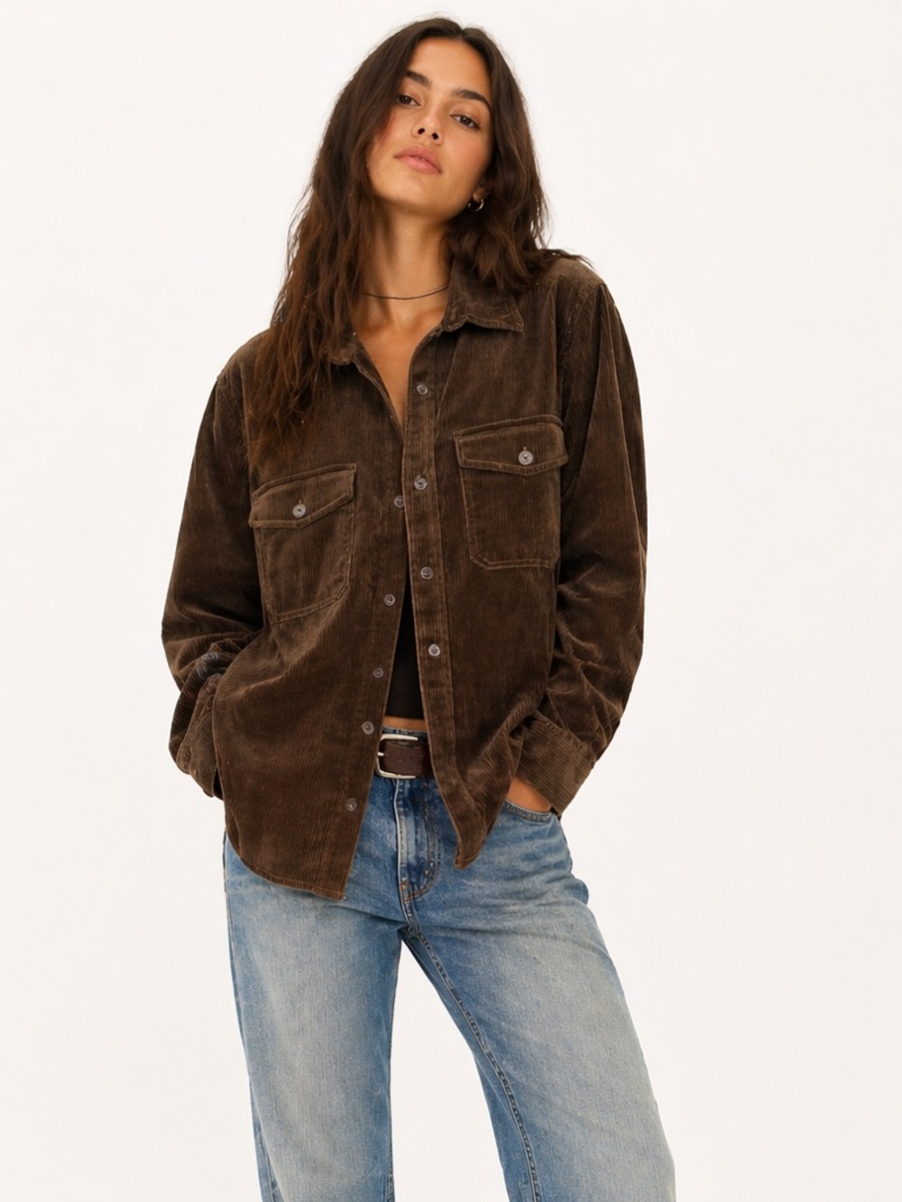 NWT Express Velvet Corduroy Chocolate Brown Shirt Jacket